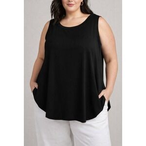 Alembika Tank Top Women Size 18 Black Stretch Sleeveless NWT Lagenlook Modern‎